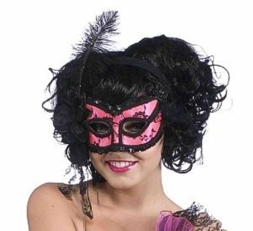 Pink & Black Burlesque Half Venetian Mask