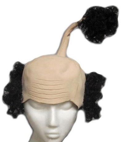 Sensei Wig Latex Bald Cap with Curly Black Hair Funny Costume Headpiece