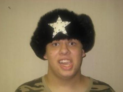 Winter  Black Bomber Hat with Black Fur and White Star