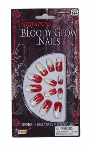 Vampiress Bloody Glow in the Dark Press On Fingernails with Bloody Tips