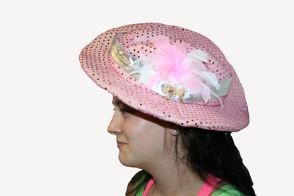 Rhinestone Pink Sequin Cowgirl Gal Feather Girl Dress Up Costume Hat