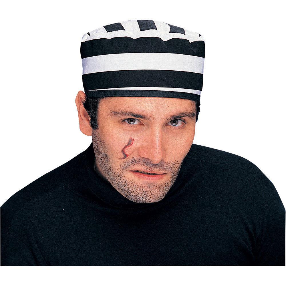 Prisoner Convict Jailbird Black and White Hat