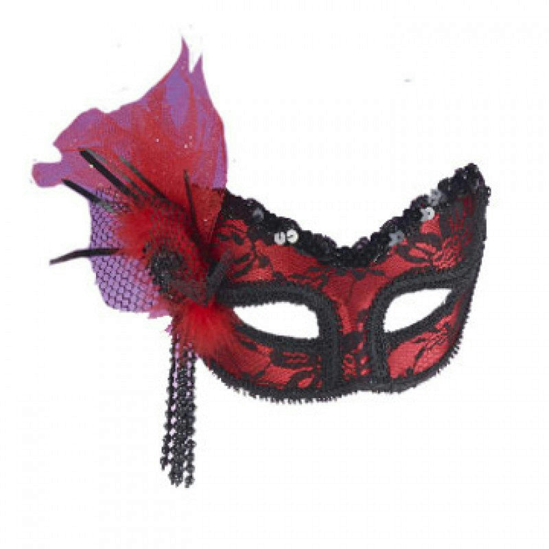 Neon Red Lace Masquerade Venetian Mardi Gras Mask