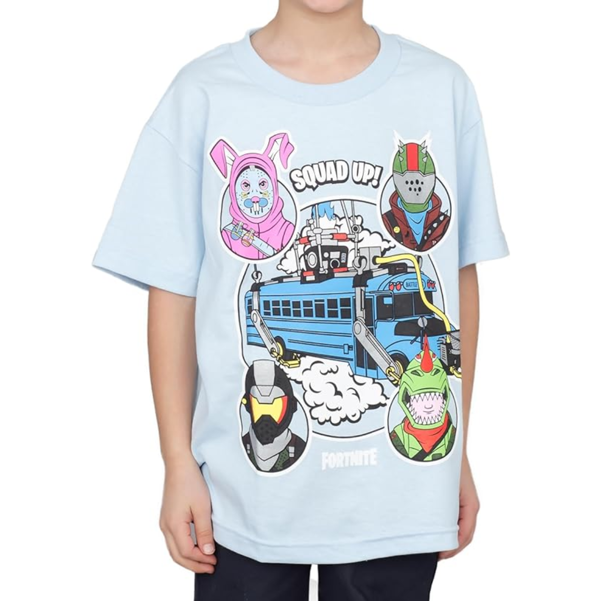 Fortnite Bus Crew Light Blue Youth T Shirt
