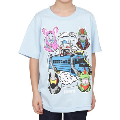 Fortnite Bus Crew Light Blue Youth T Shirt