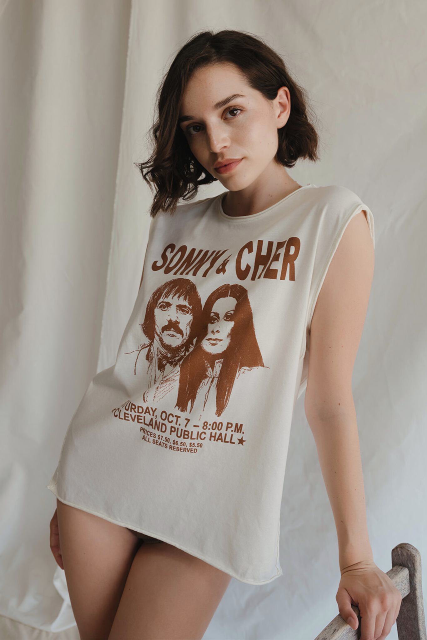 Sonny & Cher Oversized Womens Tank Top Shirt White
