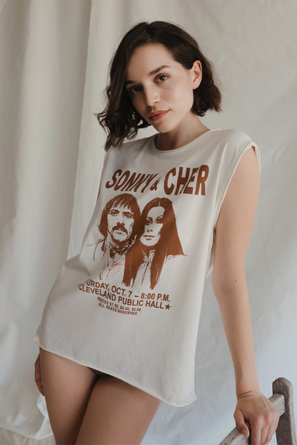 Sonny & Cher Oversized Womens Tank Top Shirt White