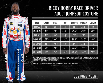 WonderBread Jumpsuit: Ricky Bobby Race Driver Costume Mashup (No Embroidery) for Adult Halloween Cosplay