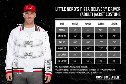 Little Nero’s Pizza Delivery Driver Christmas Movie White Jacket and Red Hat Complete Cosplay Halloween Costume Set