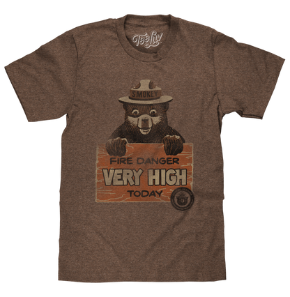 Smokey Fire Danger Very High Mens T Shirt Brown