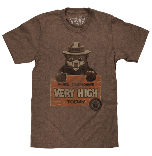 Smokey Fire Danger Very High Mens T Shirt Brown
