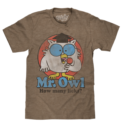 Mr. Owl How Many Licks? Mens T Shirt Brown