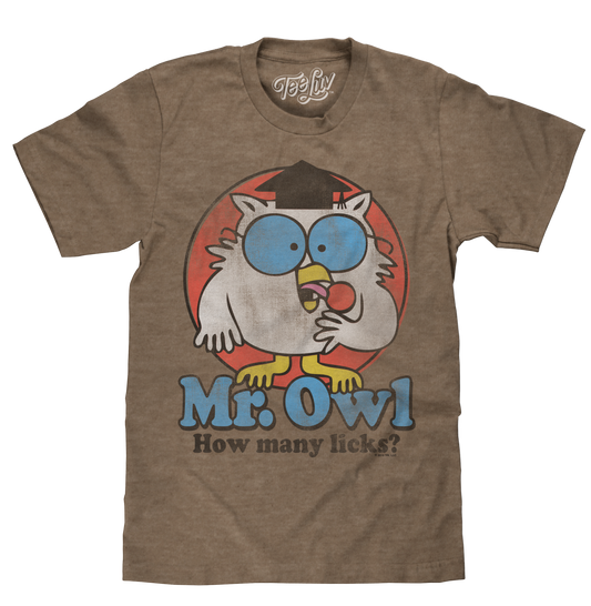 Mr. Owl How Many Licks? Mens T Shirt Brown