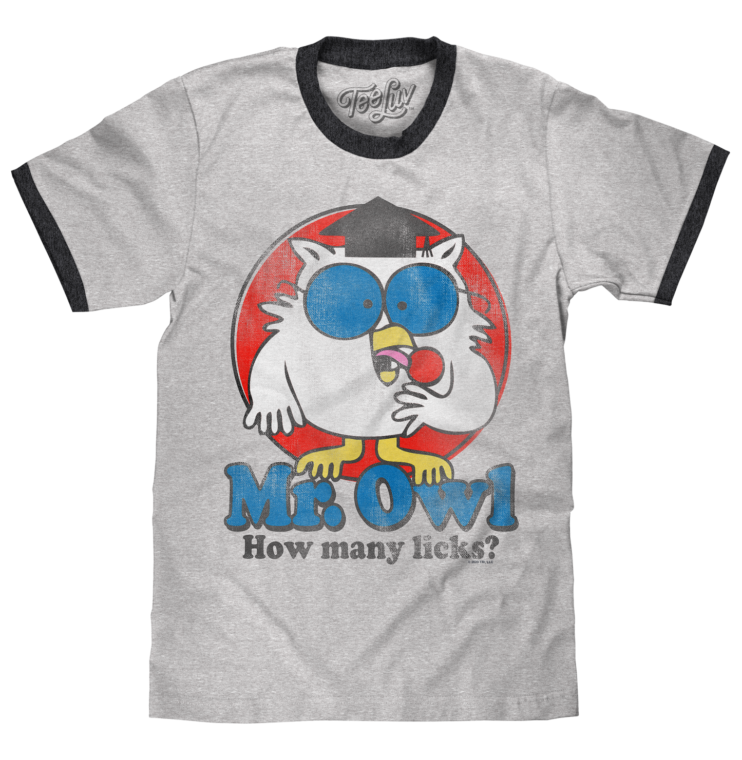 Mr. Owl How Many Licks? Mens Ringer T Shirt Gray and Black