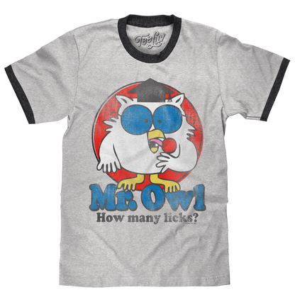 Mr. Owl How Many Licks? Mens Ringer T Shirt Gray and Black