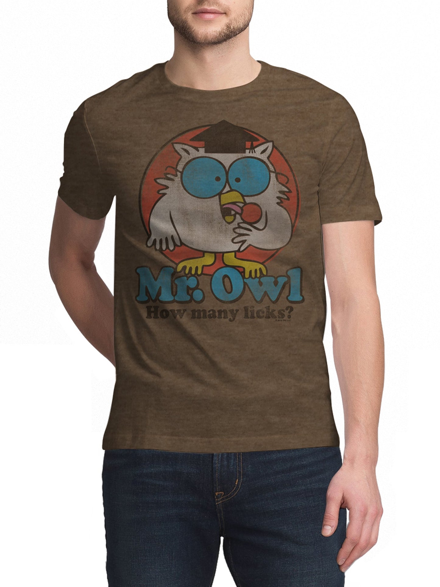 Mr. Owl How Many Licks? Mens T Shirt Brown