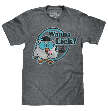 Tootsie Roll Pop Mr. Owl Wanna Lick? Mens T Shirt Gray