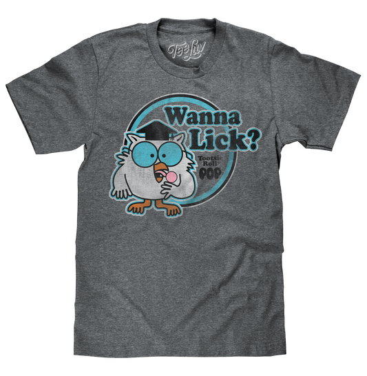 Tootsie Roll Pop Mr. Owl Wanna Lick? Mens T Shirt Gray