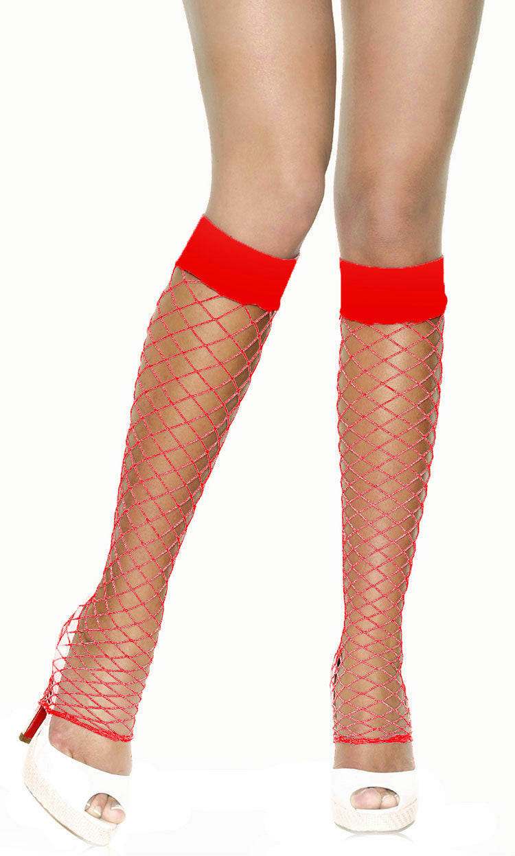 Red Fence Net Fishnet Leg Warmers Knee Hi