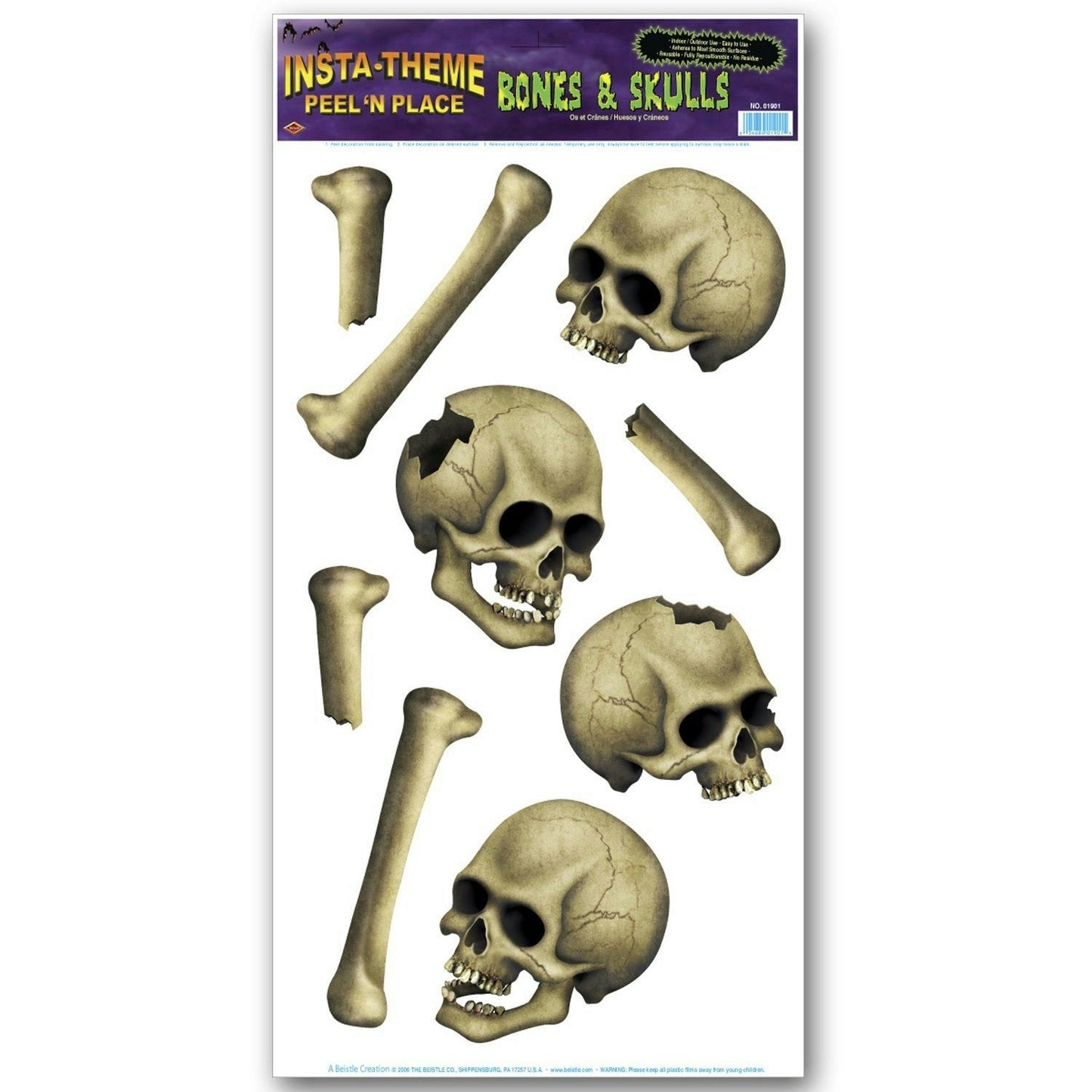 Peel 'N Place Bones & Skulls Halloween Decoration Stickers
