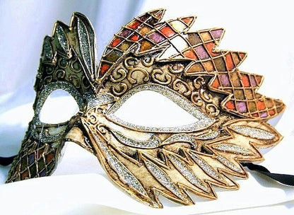 Orange Green Purple Gold Falcon Mardi Gras Eye Festive Party Mask