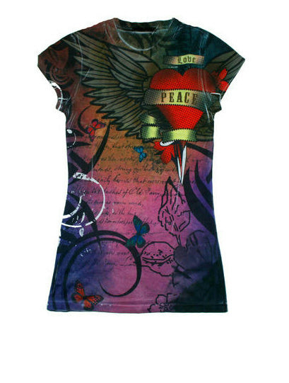 Girls Love and Peace Juniors Sublimation Fashion Shirt Size Medium