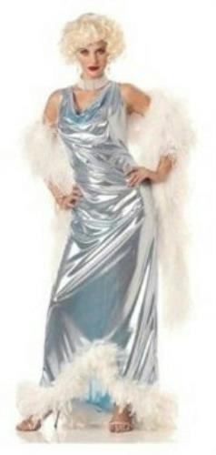 Silver Screen Goddess Marilyn Lame Glamour Gown Feather trim Costume Medium 8-10