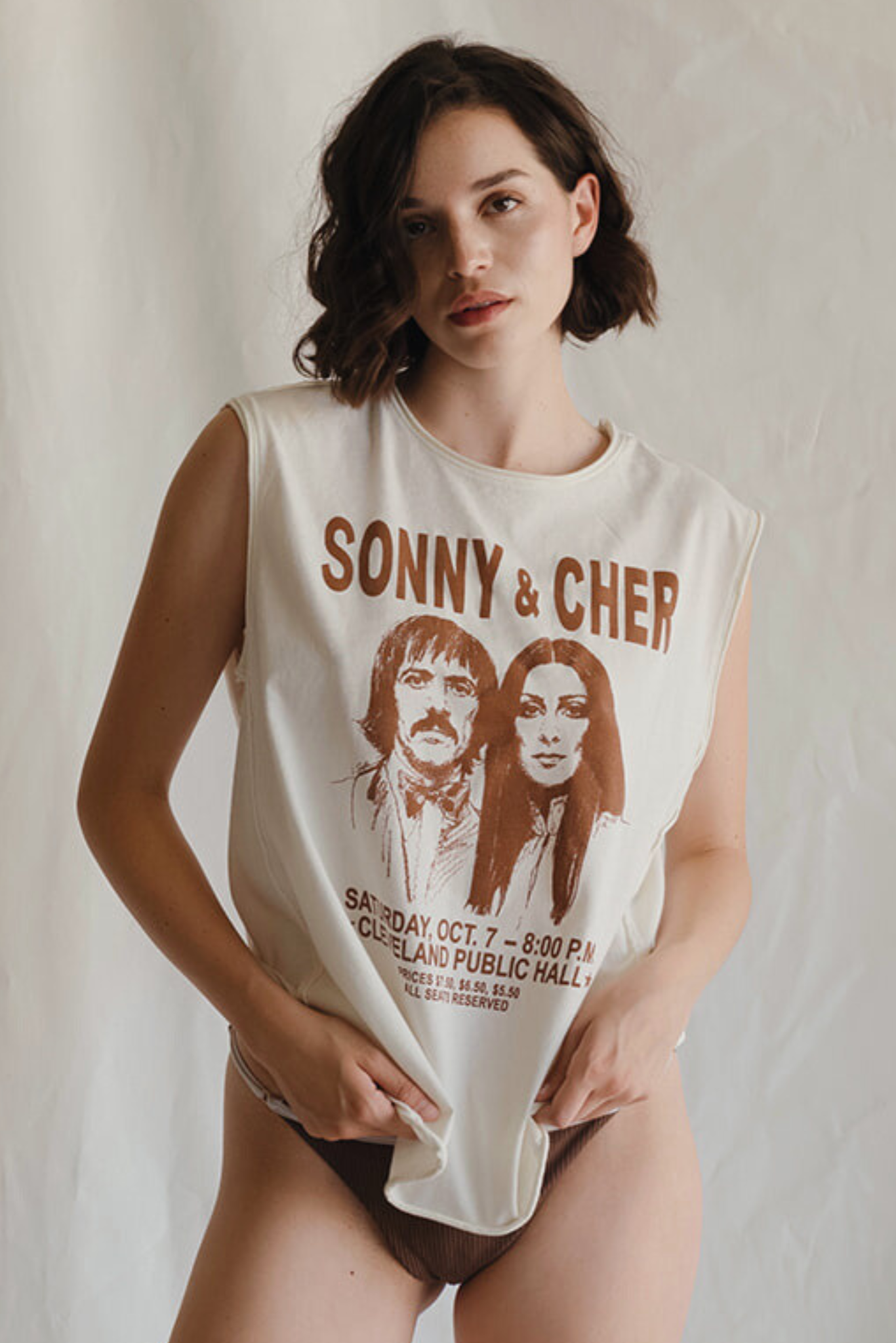 Sonny & Cher Oversized Womens Tank Top Shirt White
