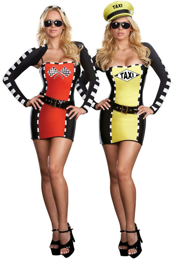 Women's Drive Me Crazy Sexy Taxi Driver Racecar 2-IN-1 Adult Costume Size XL
