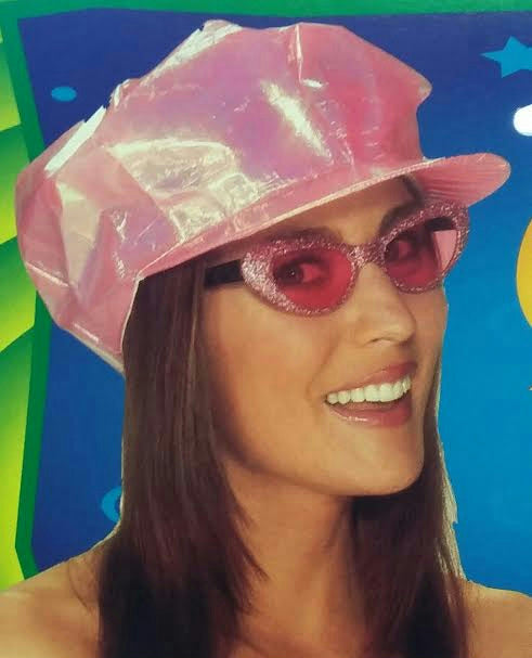 Pink Shiny Iridescent Go Go 60s 70s Cap Costume Hat