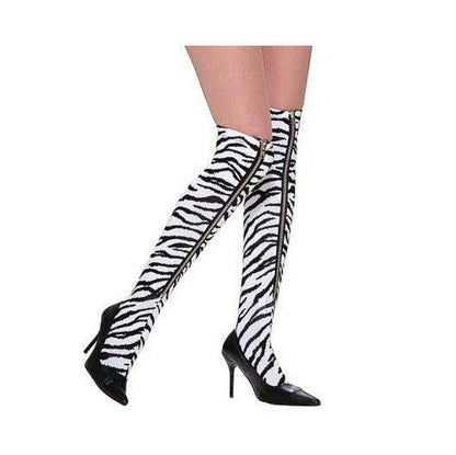 80's Zebra Zipper Leggings Above The Knee Accessory