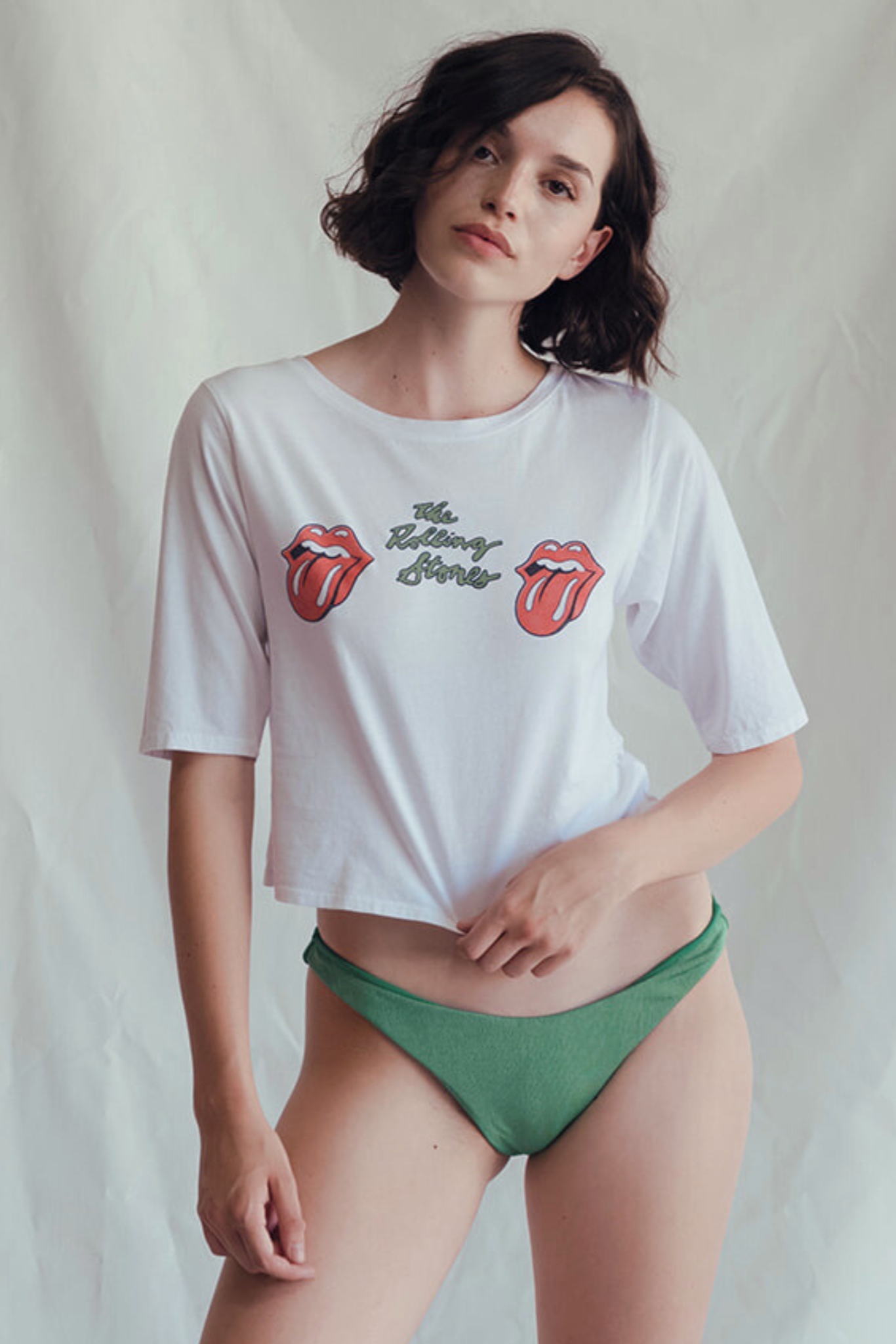 Rolling Stones Start Me Up Crop Tee Womens T Shirt White