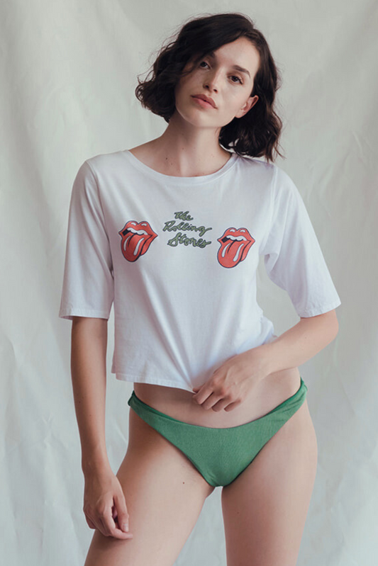 Rolling Stones Start Me Up Crop Tee Womens T Shirt White