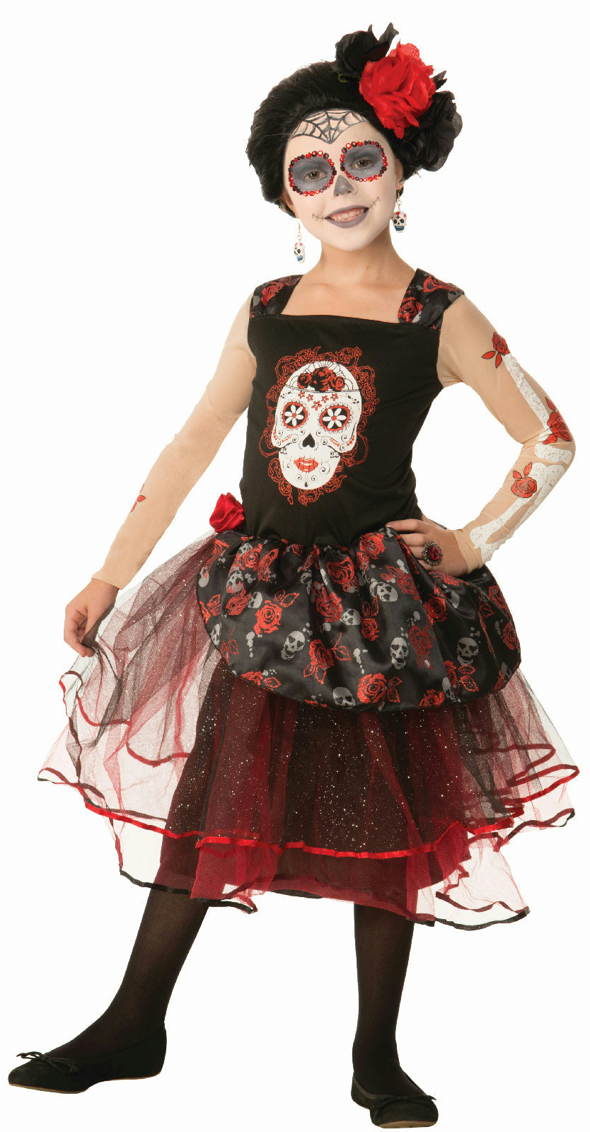 Girls Day of the Dead Rosa Senorita Child Costume Dress Size Medium 8-10