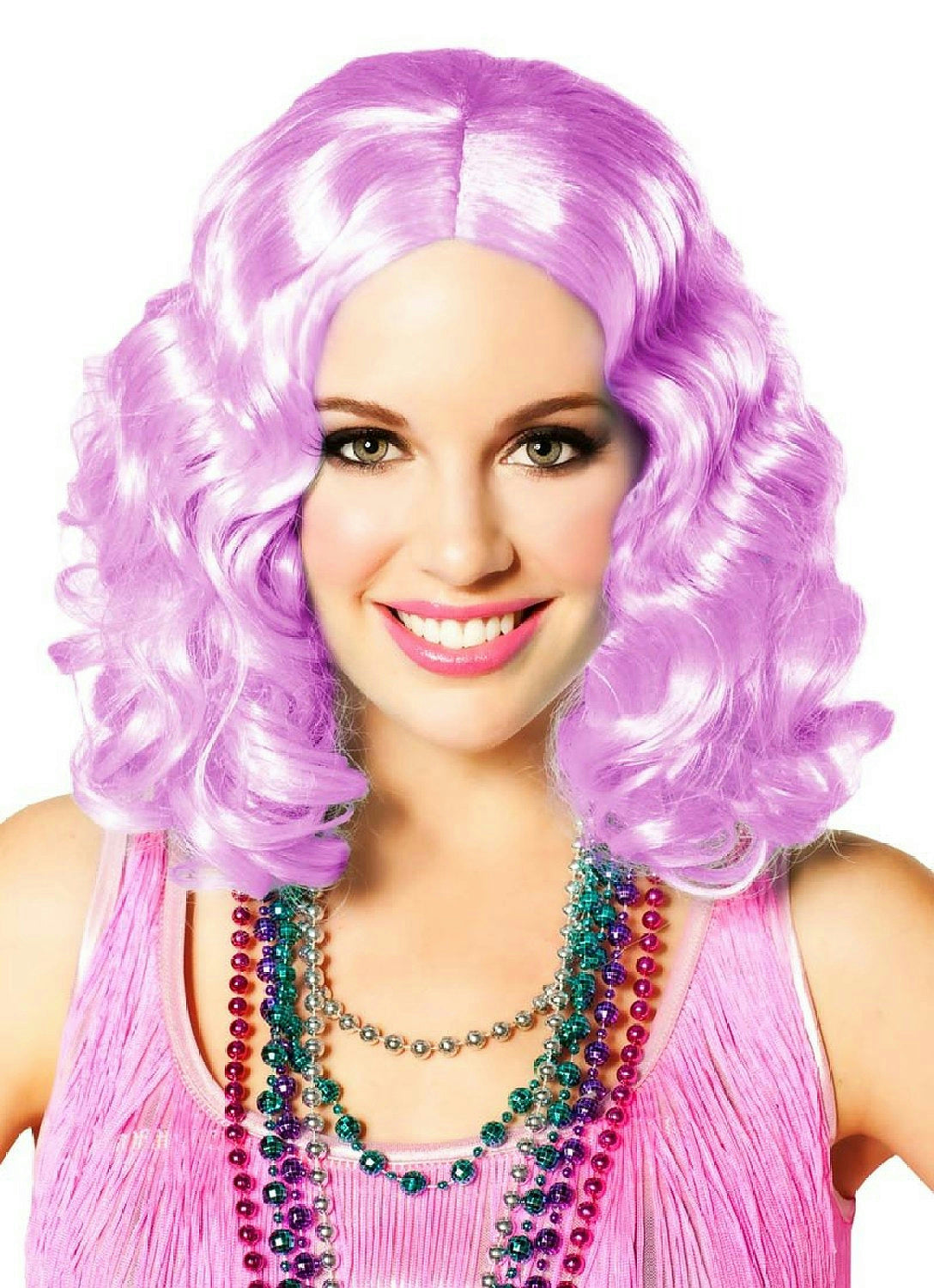 Party Pastel Purple Lilac Short and Curly Flapper Adult Costume Wig
