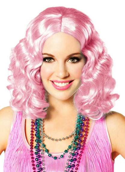 Party Icy Pastel Pink Short and Curly Flapper Adult Costume Wig