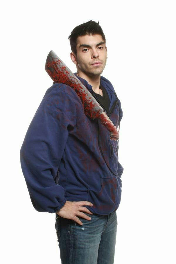 Morbid Bloody Machete Weapon Victim Adult Blue Hoodie Costume Jacket 2XL