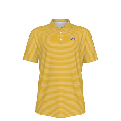 LSU Football Striped Polo Shirt Yellow
