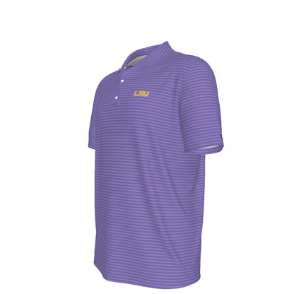 LSU Football Striped Polo Shirt Lavender