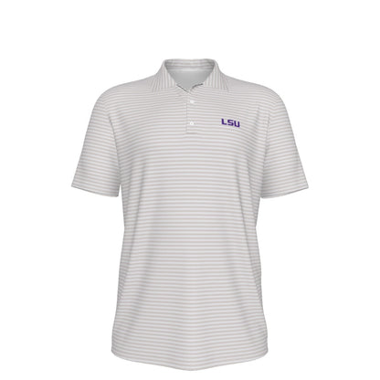 LSU Football Striped Polo Shirt Cream