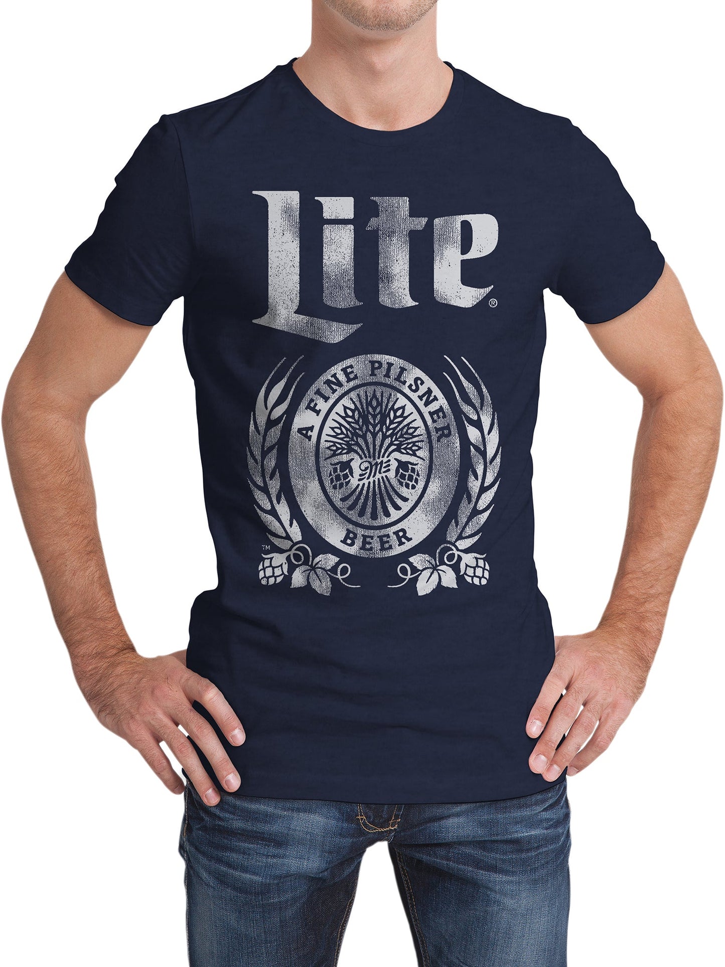 Miller Lite Logo Mens T Shirt Navy Blue