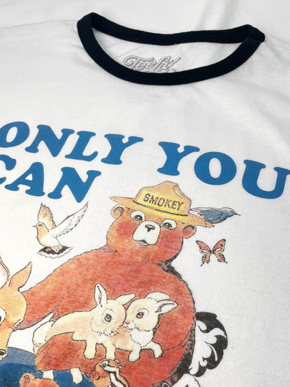 Smokey Bear Only You Can Prevent Wildfires Ringer Mens T Shirt White and Black