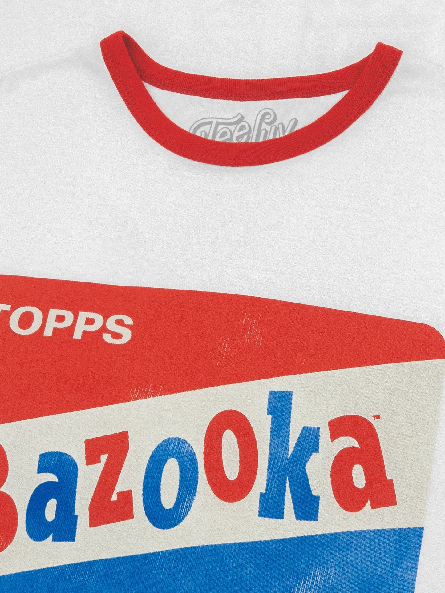 Topps Bazooka Bubble Gum Ringer Mens T Shirt Red and White