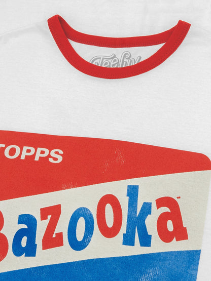 Topps Bazooka Bubble Gum Ringer Mens T Shirt Red and White