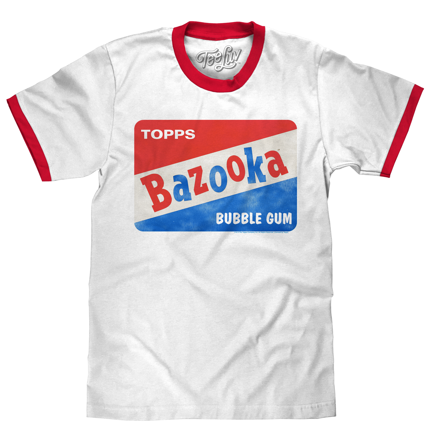 Topps Bazooka Bubble Gum Ringer Mens T Shirt Red and White