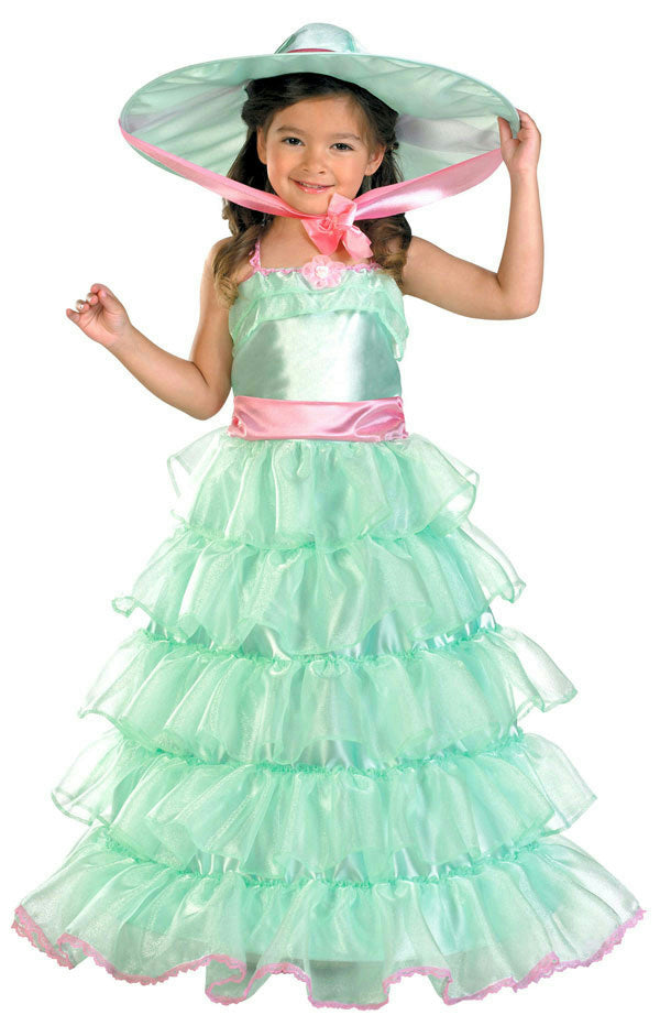 Girls Mint Green and Pink Southern Belle Deluxe Toddler Costume Dress and Hat 2T