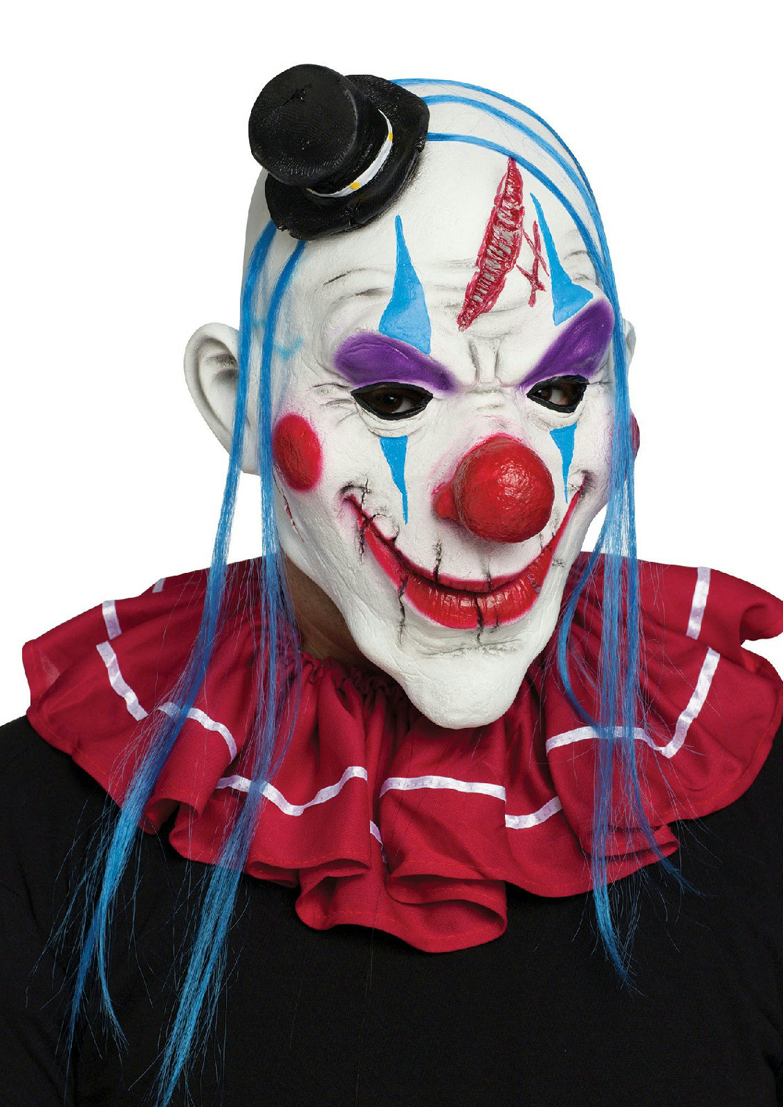Red White and Blue Horror Clown Adult Mask with Hair