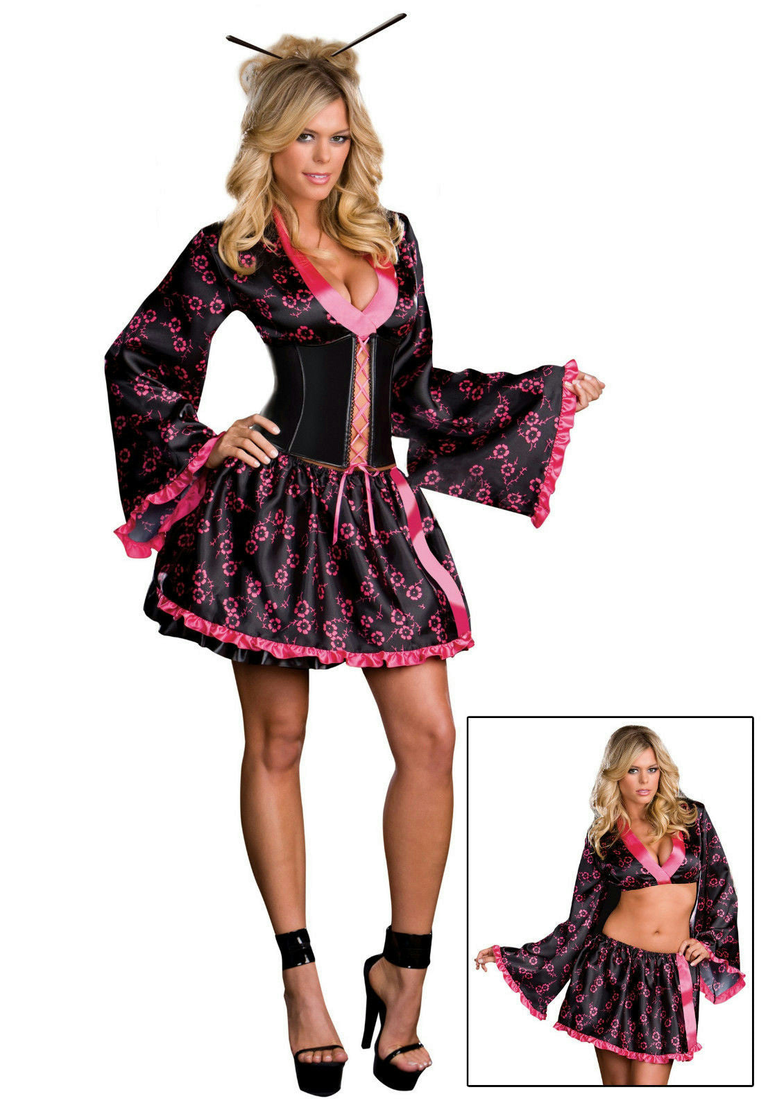 Dreamgirl Women's Sexy Tokyo Treasure Pink And Black Geisha Adult Costume Medium