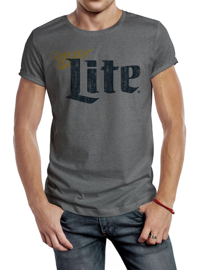 Miller Lite Distressed LogoMens T Shirt Gray