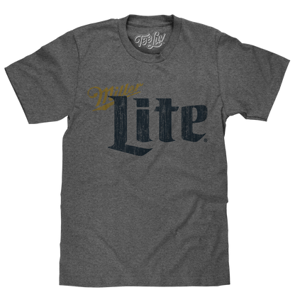 Miller Lite Distressed LogoMens T Shirt Gray